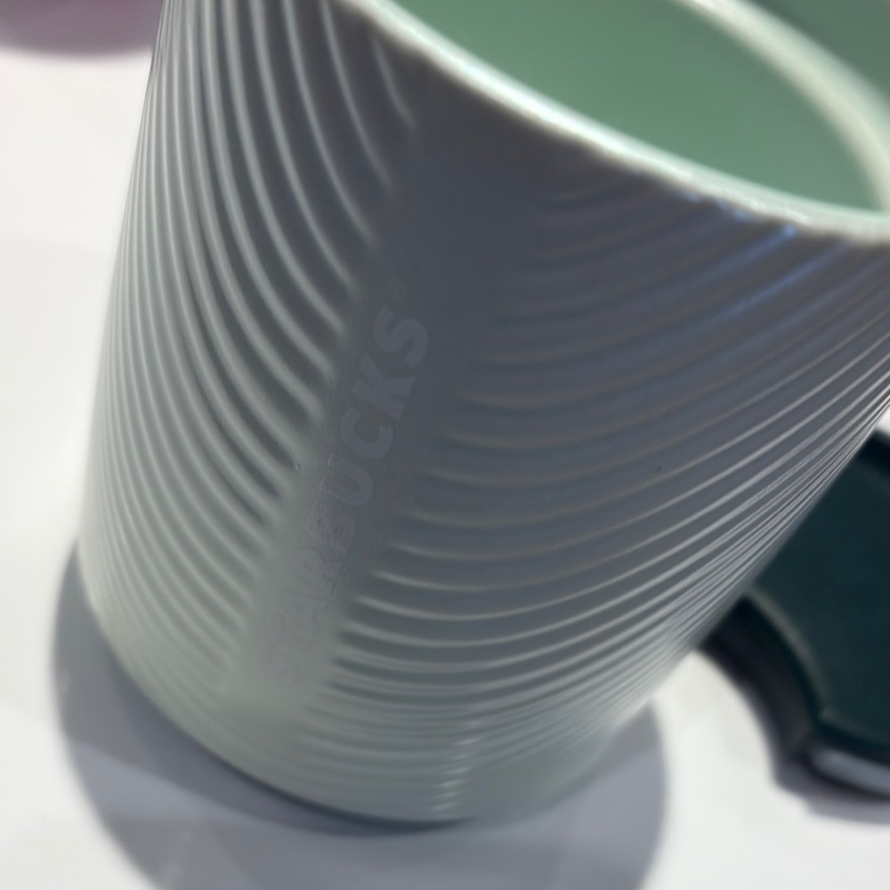 Starbucks Green Ceramic Mug with Ribbed Design